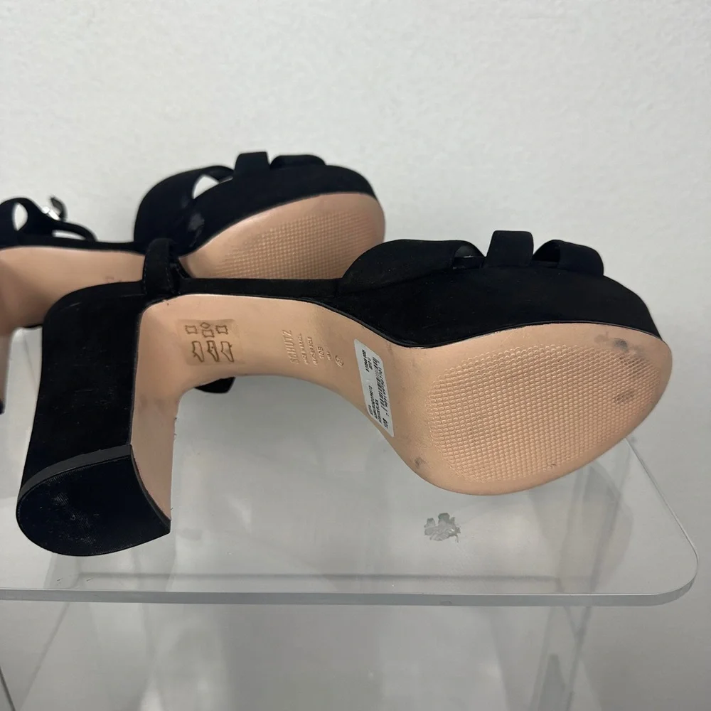 SCHUTZ Women's Keefa Black Platform Dress Sandal BRAZILIAN NUBUCK Size 10 B EUC